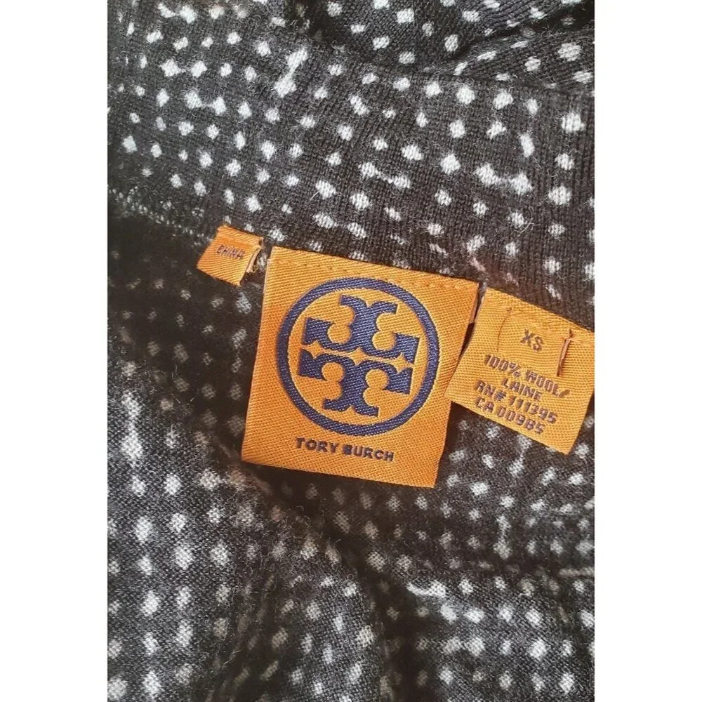 Tory Burch XS Wool Cardigan Button Front Long Sleeve Jacket Micro-Dot Preppy